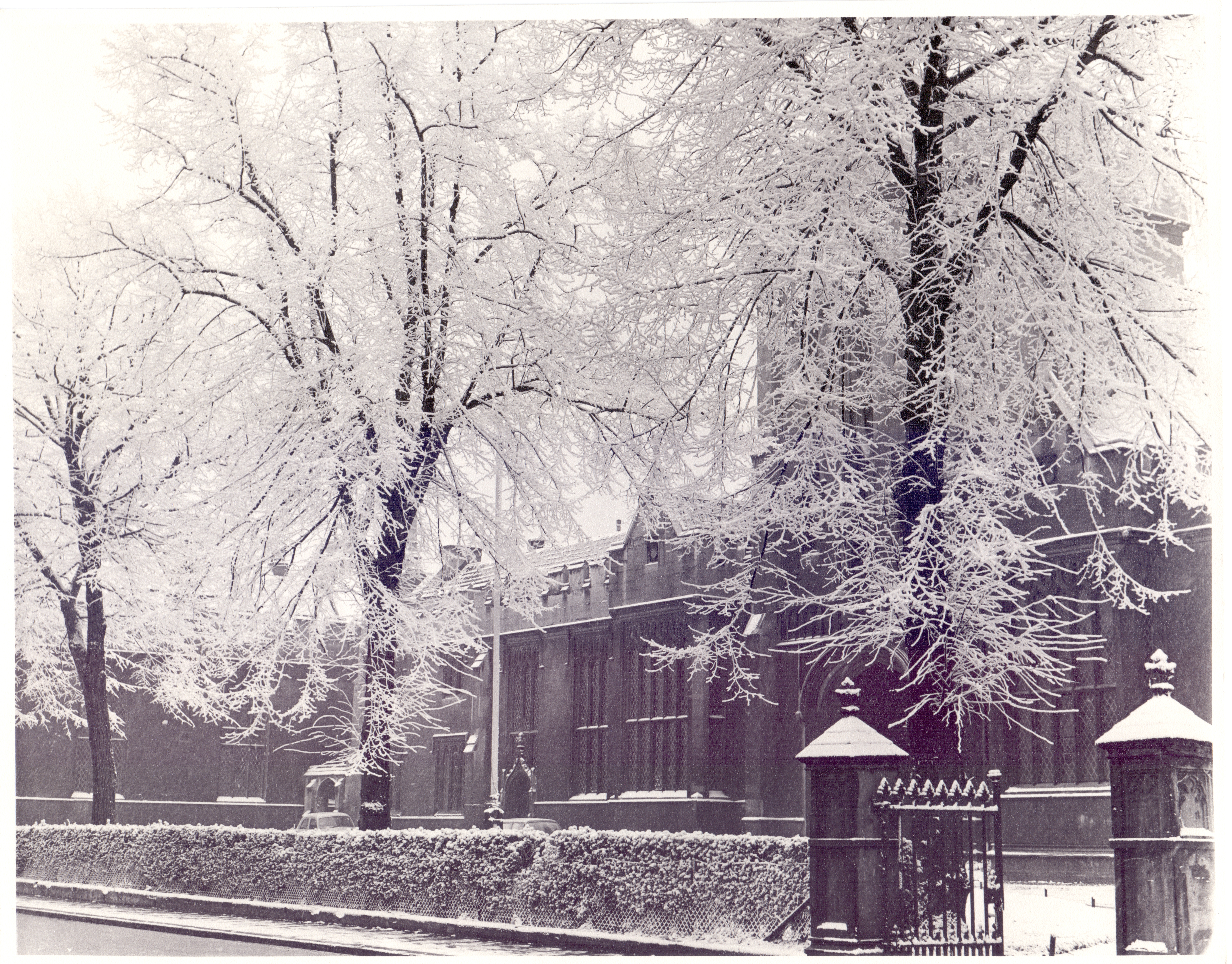 Harpur Street frontage in snow, c1960 - credit needed to The Bedford Times & Citizen