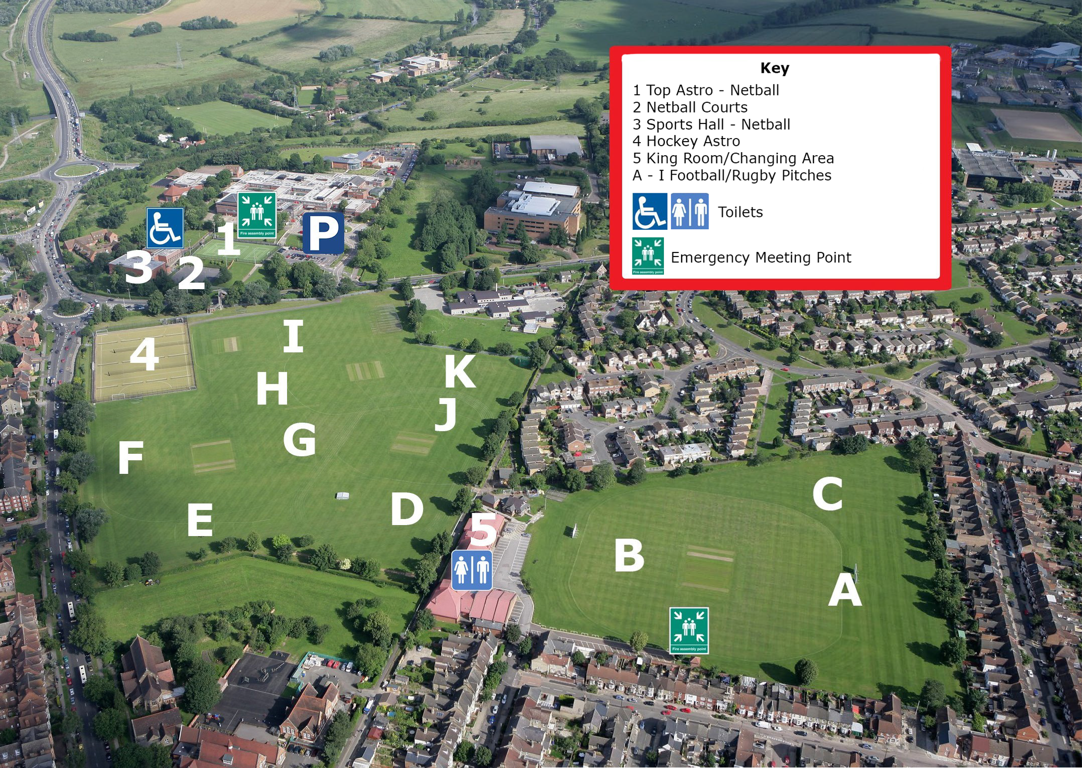 A map of the sports facilities at Bedford Modern School