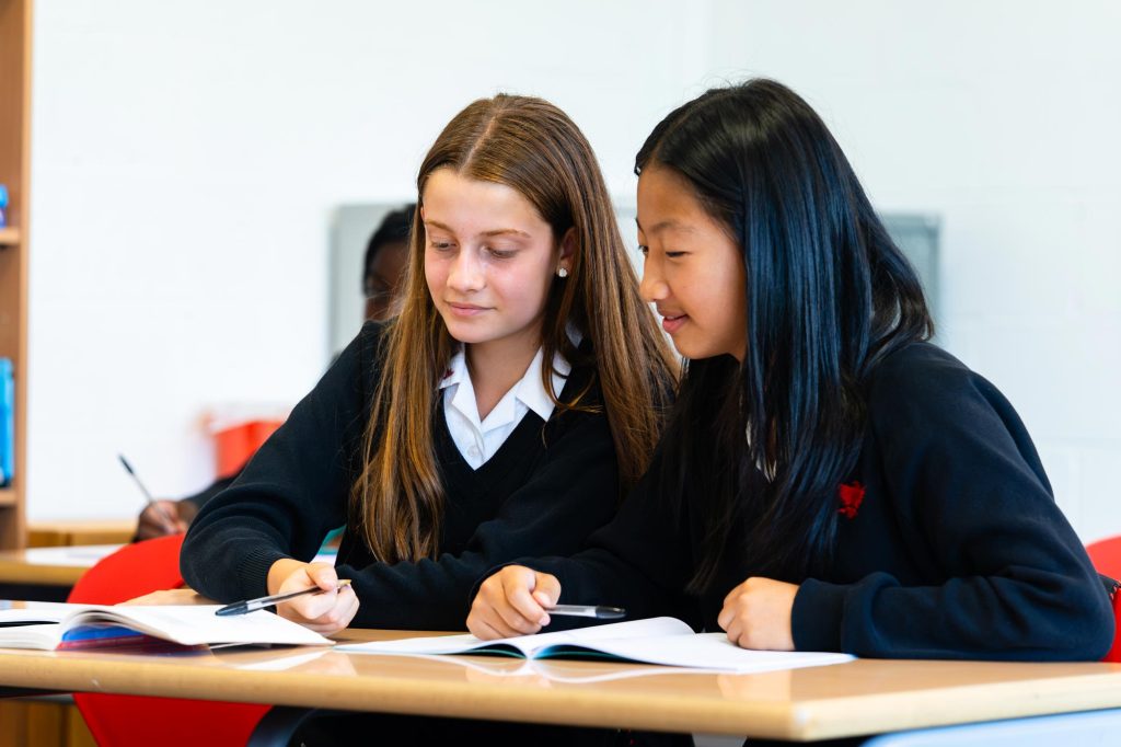 Two pupils working together in class